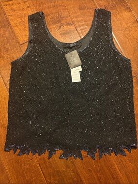 JKara Black Beaded Scoop Neck Evening Camisole